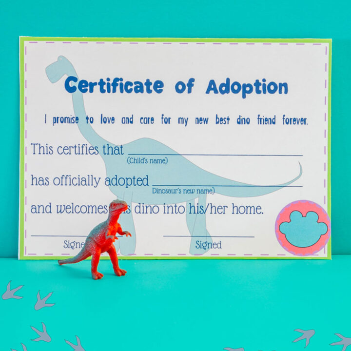Dinosaur adoption certificate.