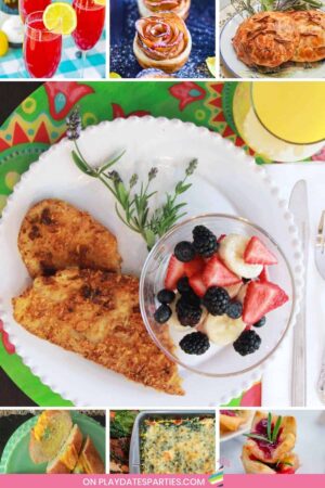 Collage of breakfast and brunch recipes, including mimosas, french toast, egg bakes, and more.