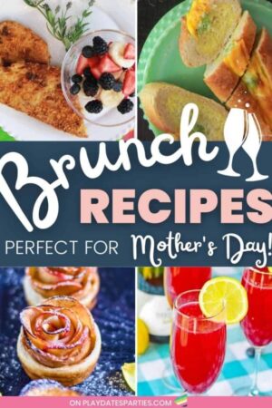 Collage of drinks and breakfast food with text overlay brunch recipes perfect for Mother's Day!