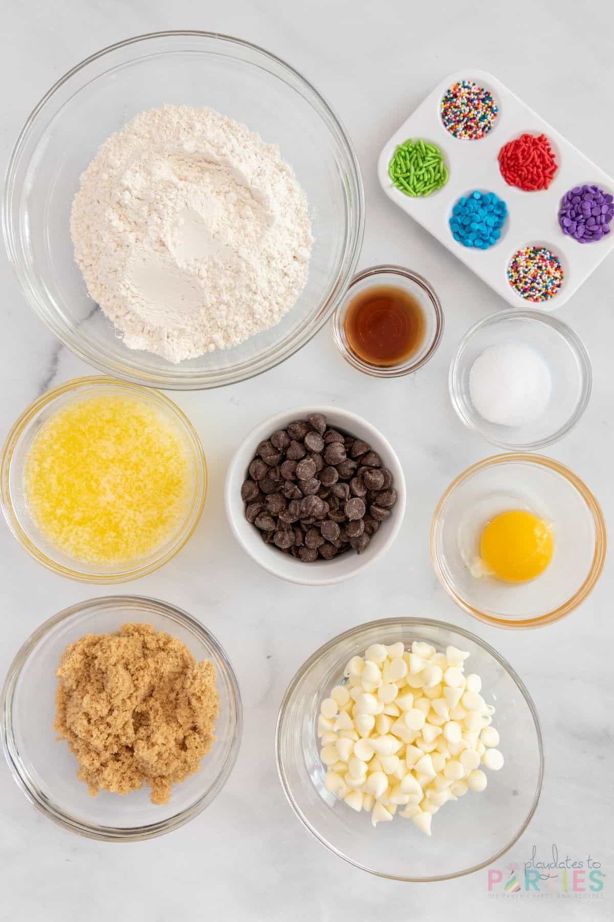 Ingredients for chocolate chip cookie shots.