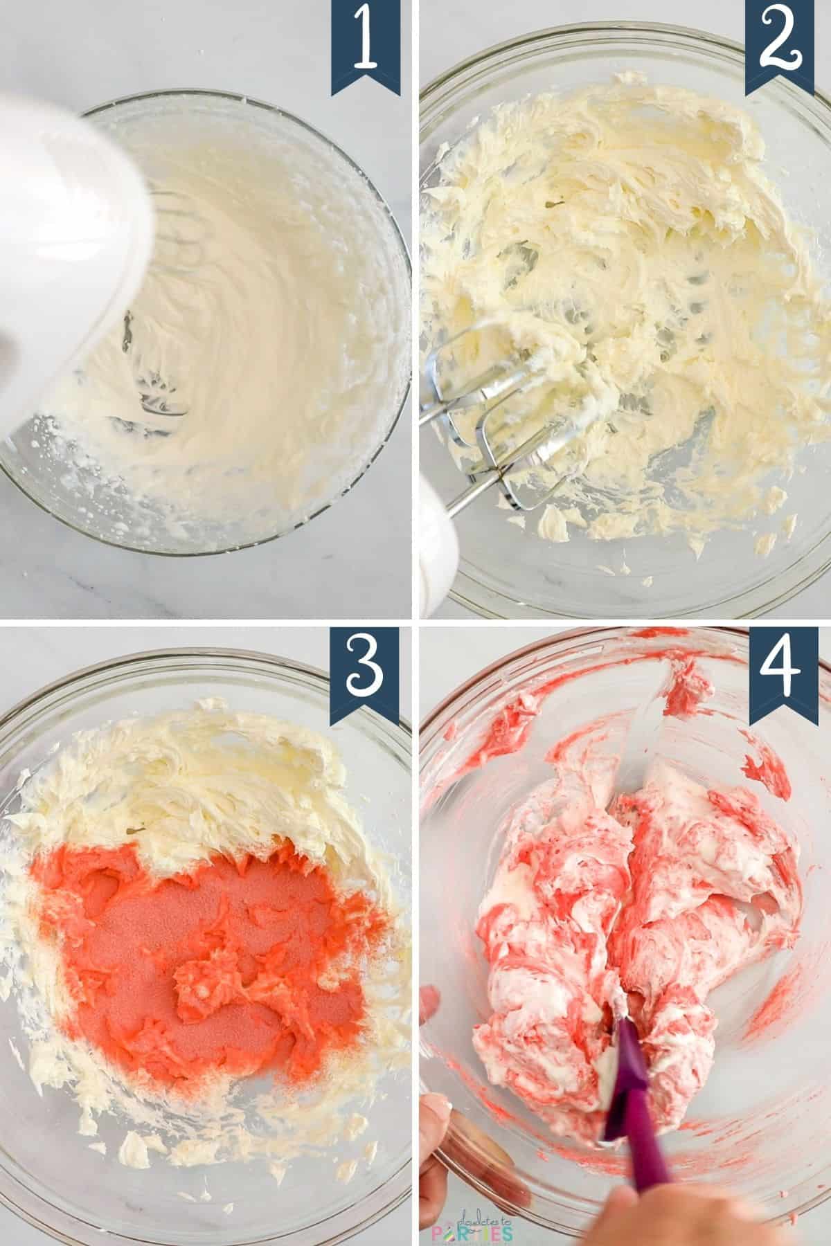 How to Make Strawberry Fruit Dip with Cream Cheese Steps 1-4.