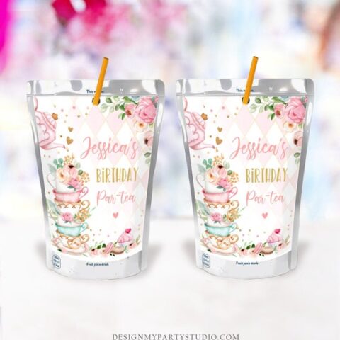 Tea party themed capri sun labels.