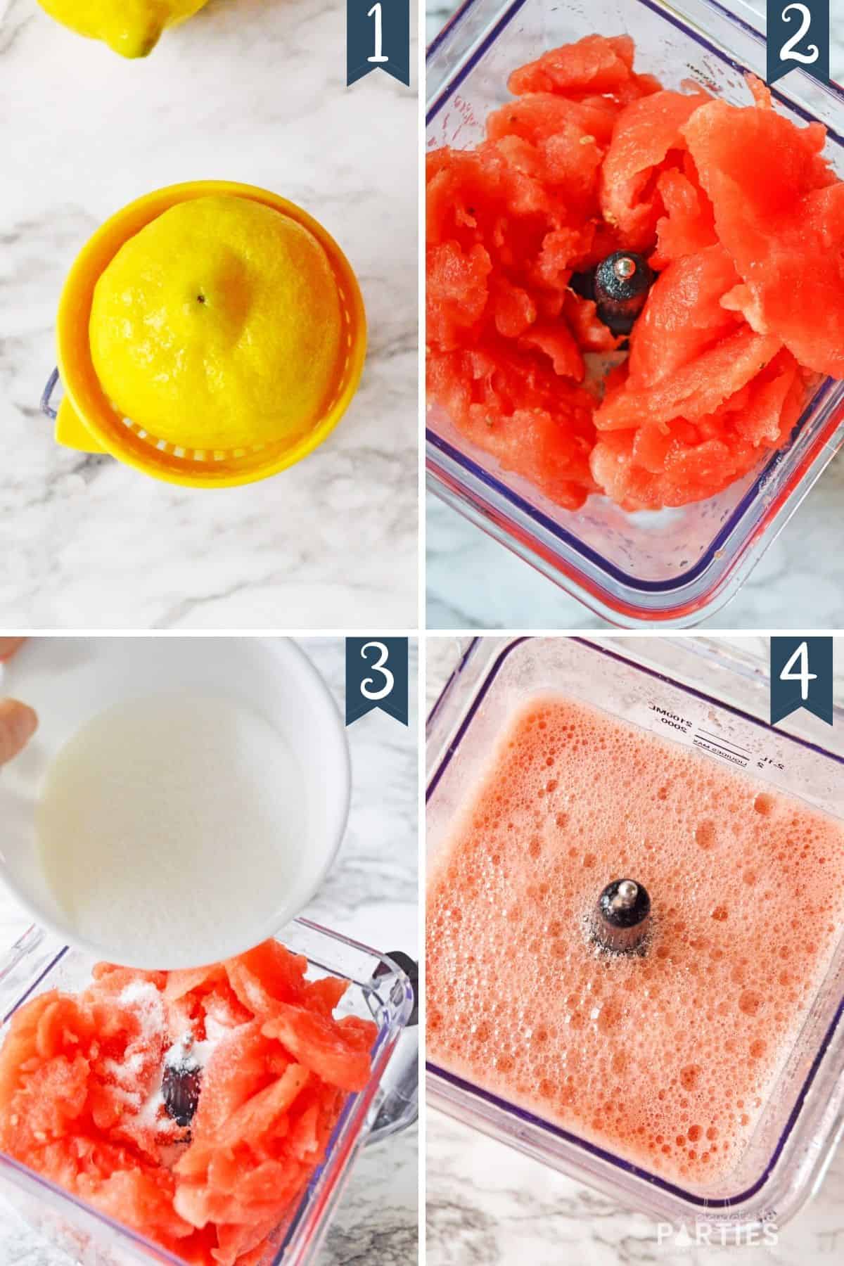 How to Make Watermelon Lemonade Steps 1 through 4.
