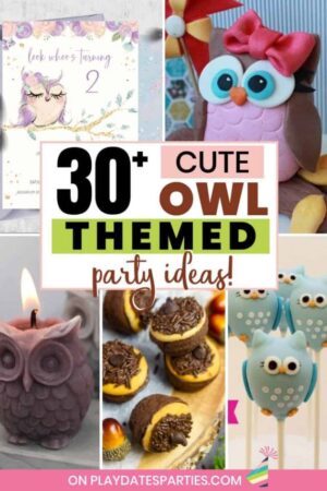 Owl Party invitations, food, cupcake wrappers and favors.
