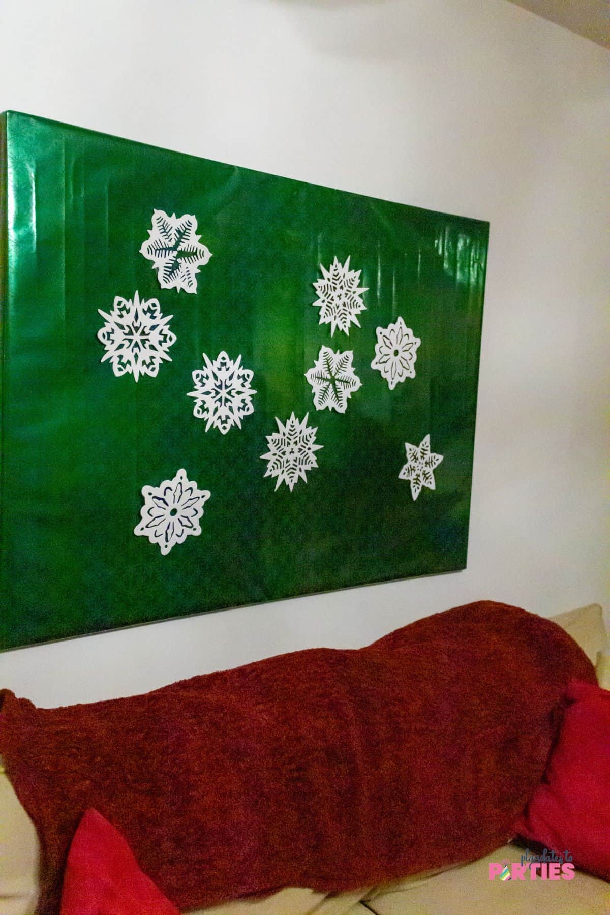 Artwork covered with wrapping paper for a party.