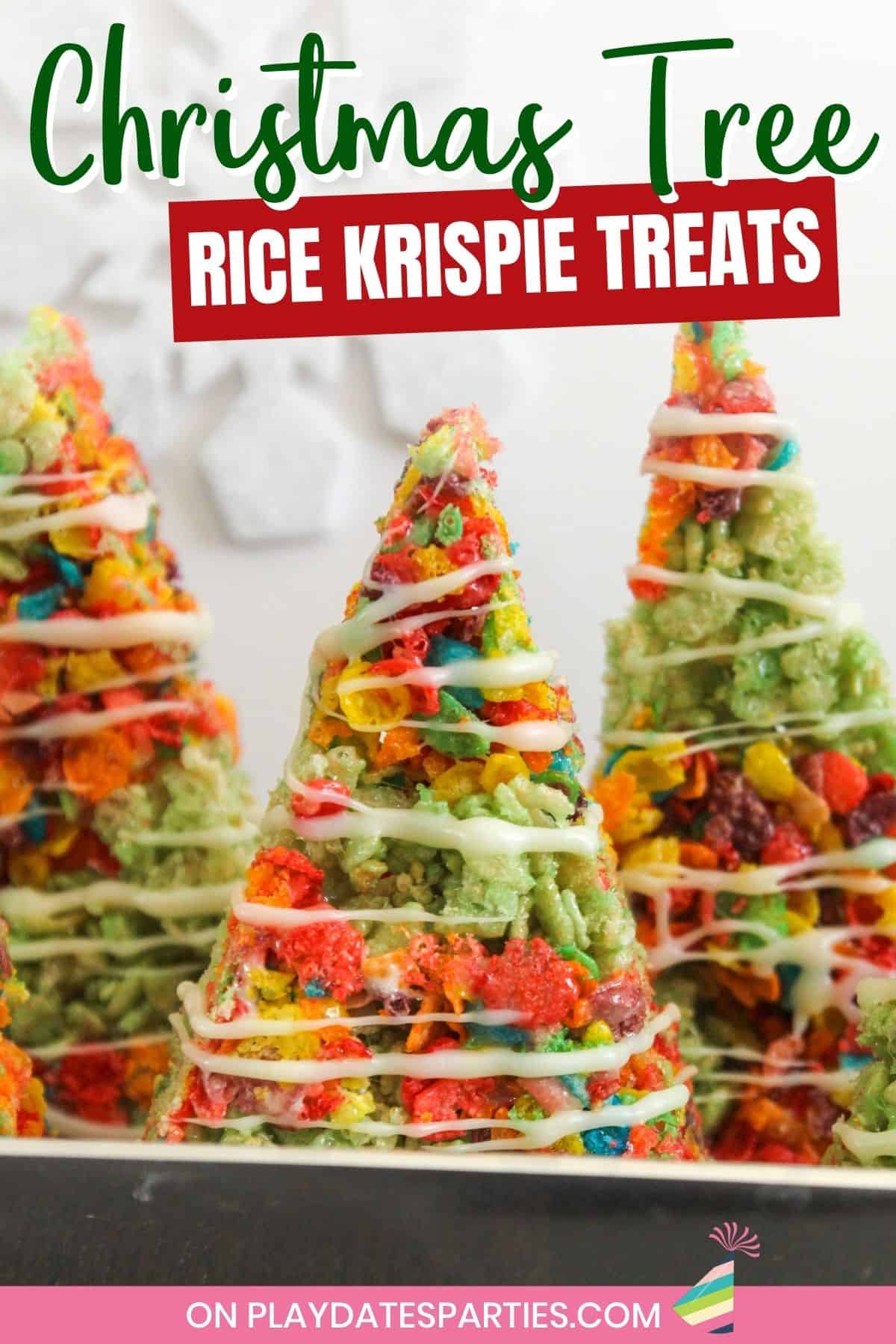 Colorful Christmas Tree Rice Krispie Treats arranged like a forest.