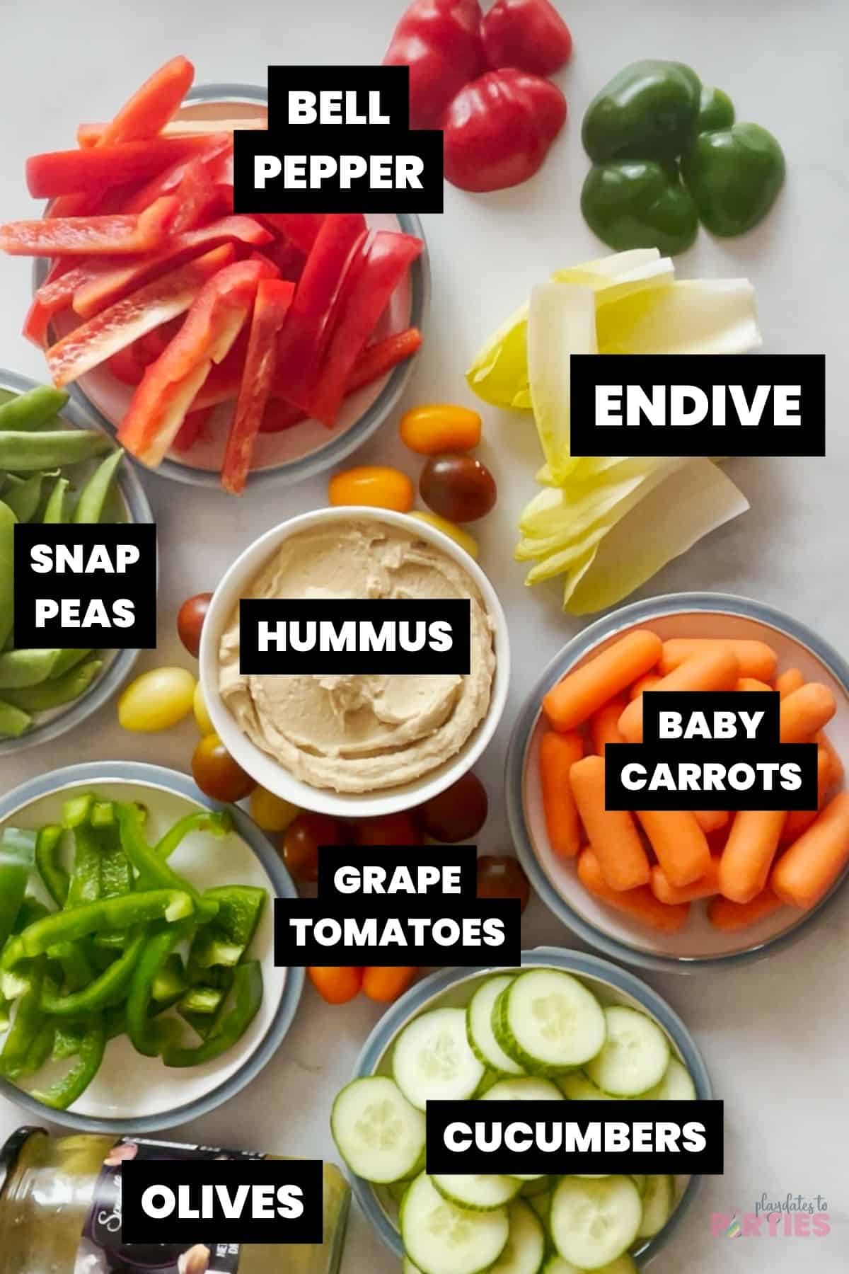 Ingredients for veggie turkey tray with dip.