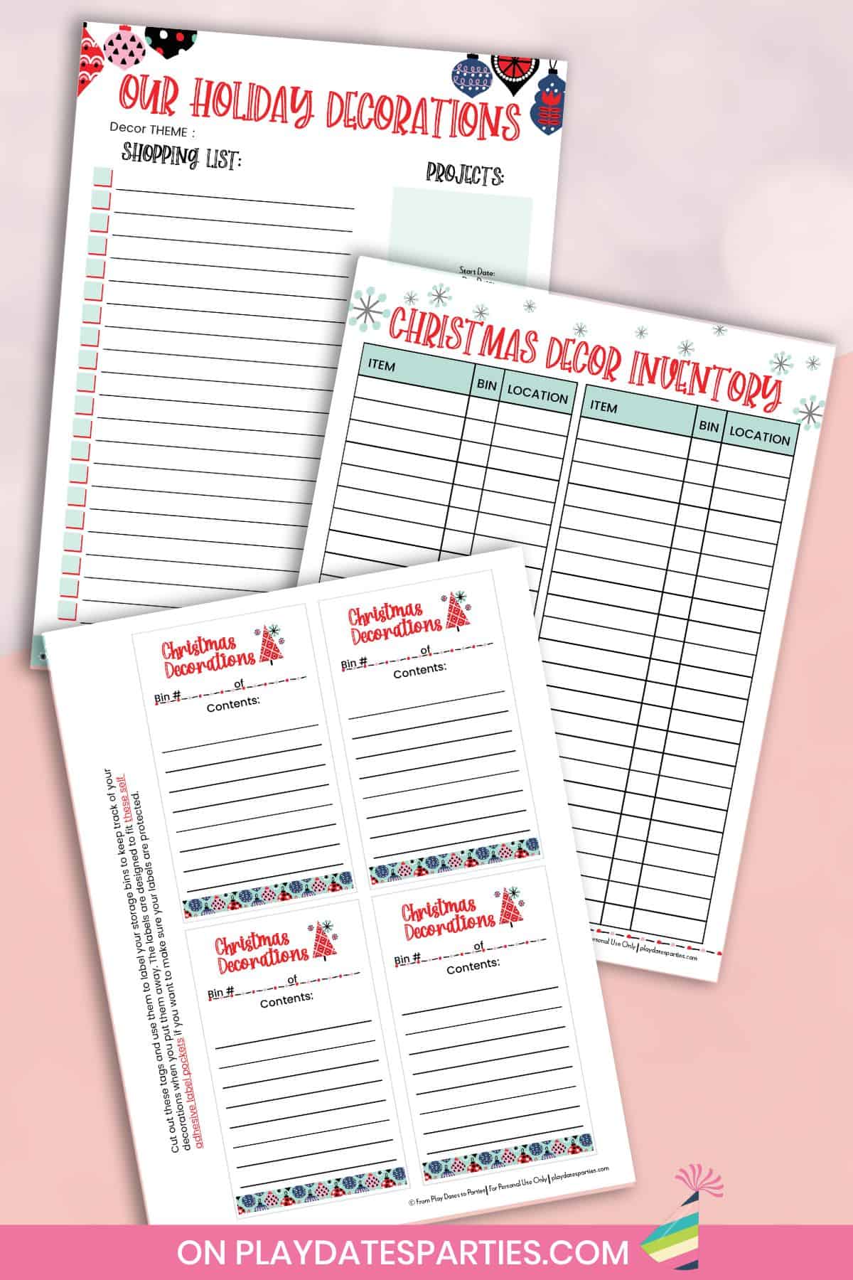 Christmas decorations planner pages.