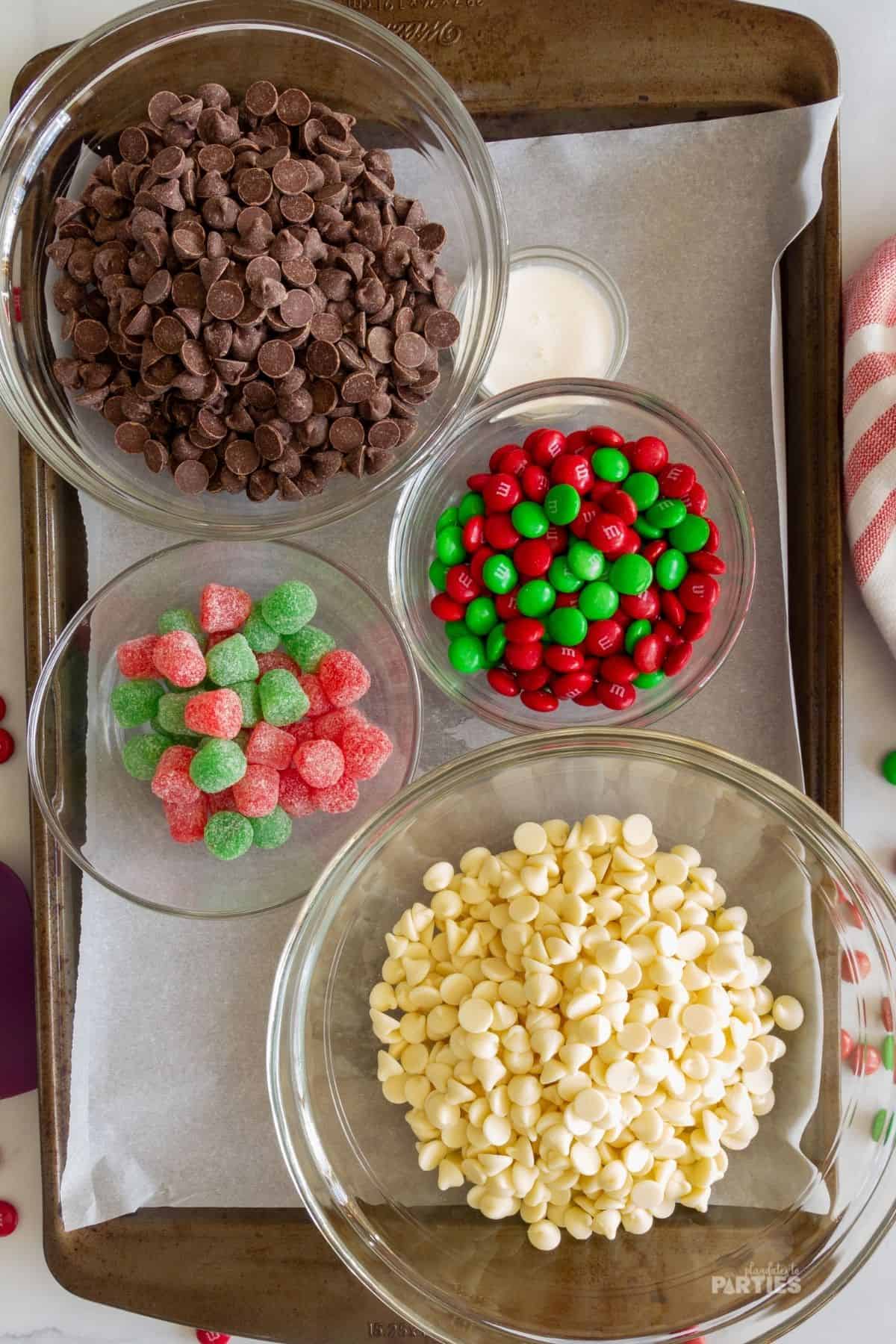 Ingredients for Colorful Christmas Bark Candy.