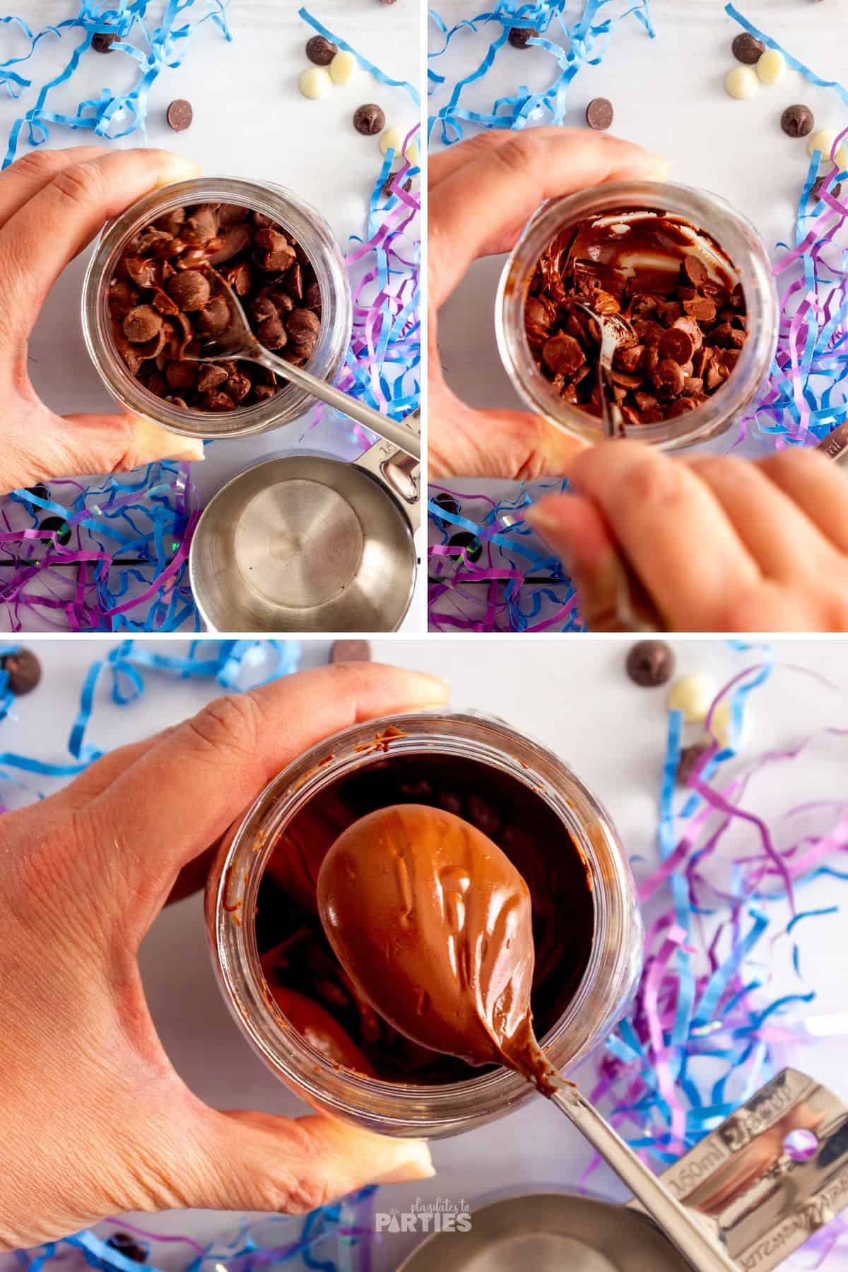 Melting chocolate in a mason jar.