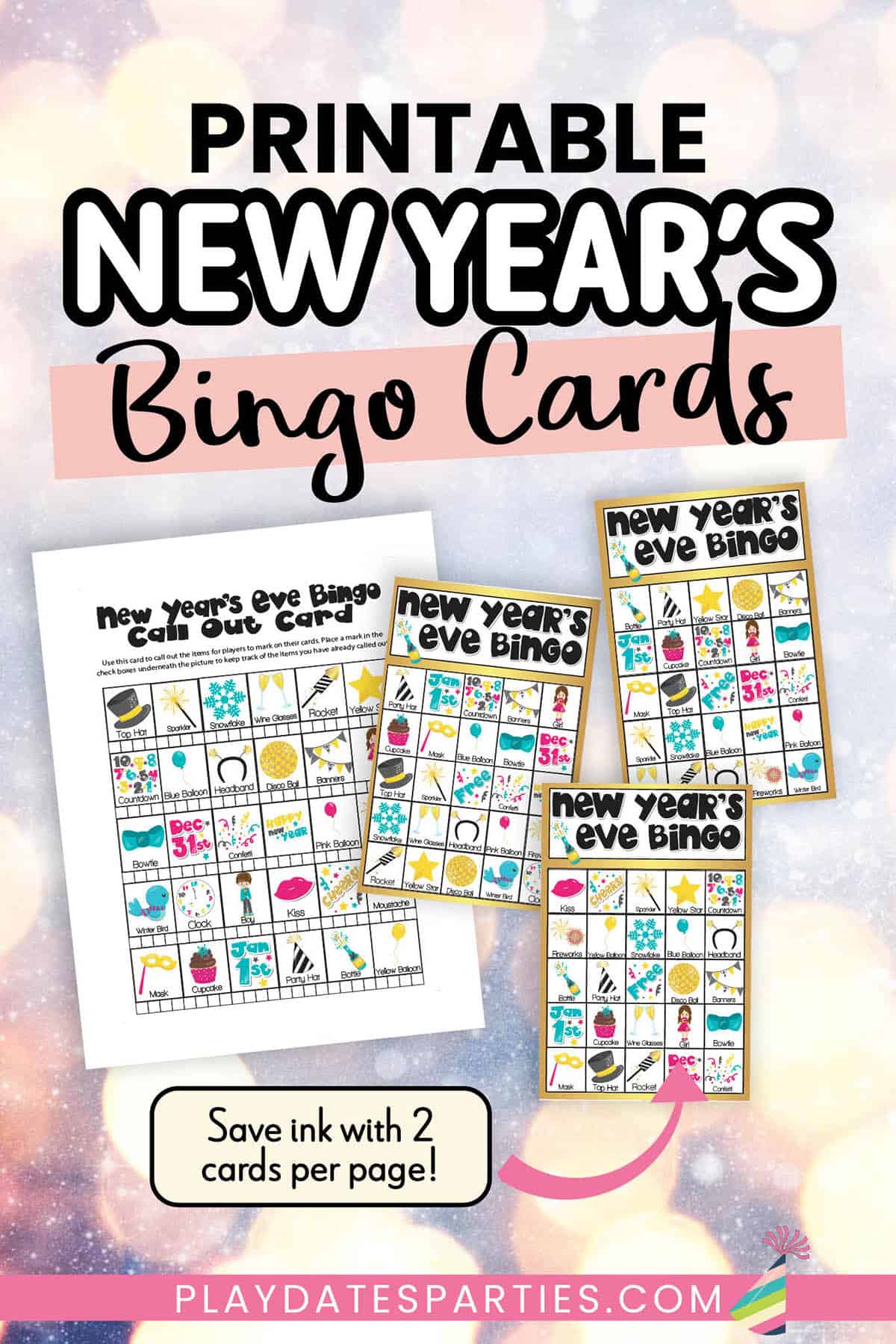 Printable New Year's bingo cards with a call out card.