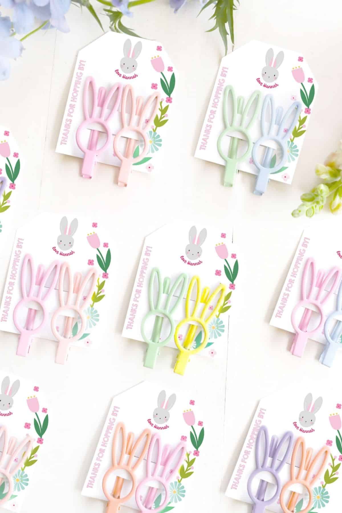 Bunny shaped hair clips for little girls as a party favor.