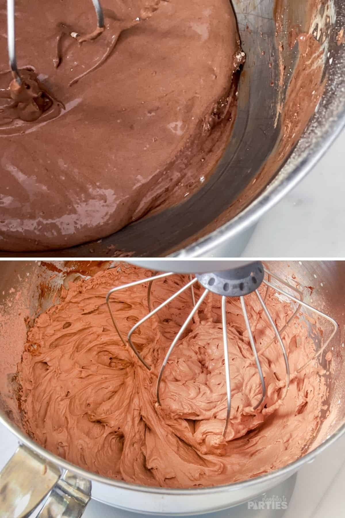 Chocolate whipped cream in a mixer.