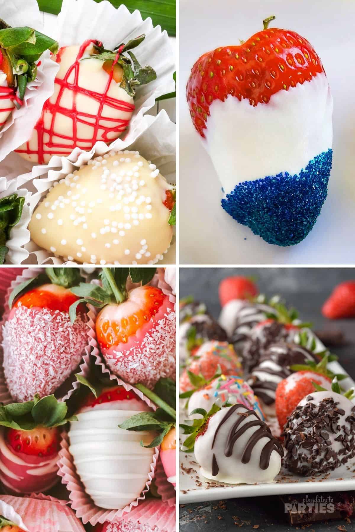 Collage of different strawberry decorations.