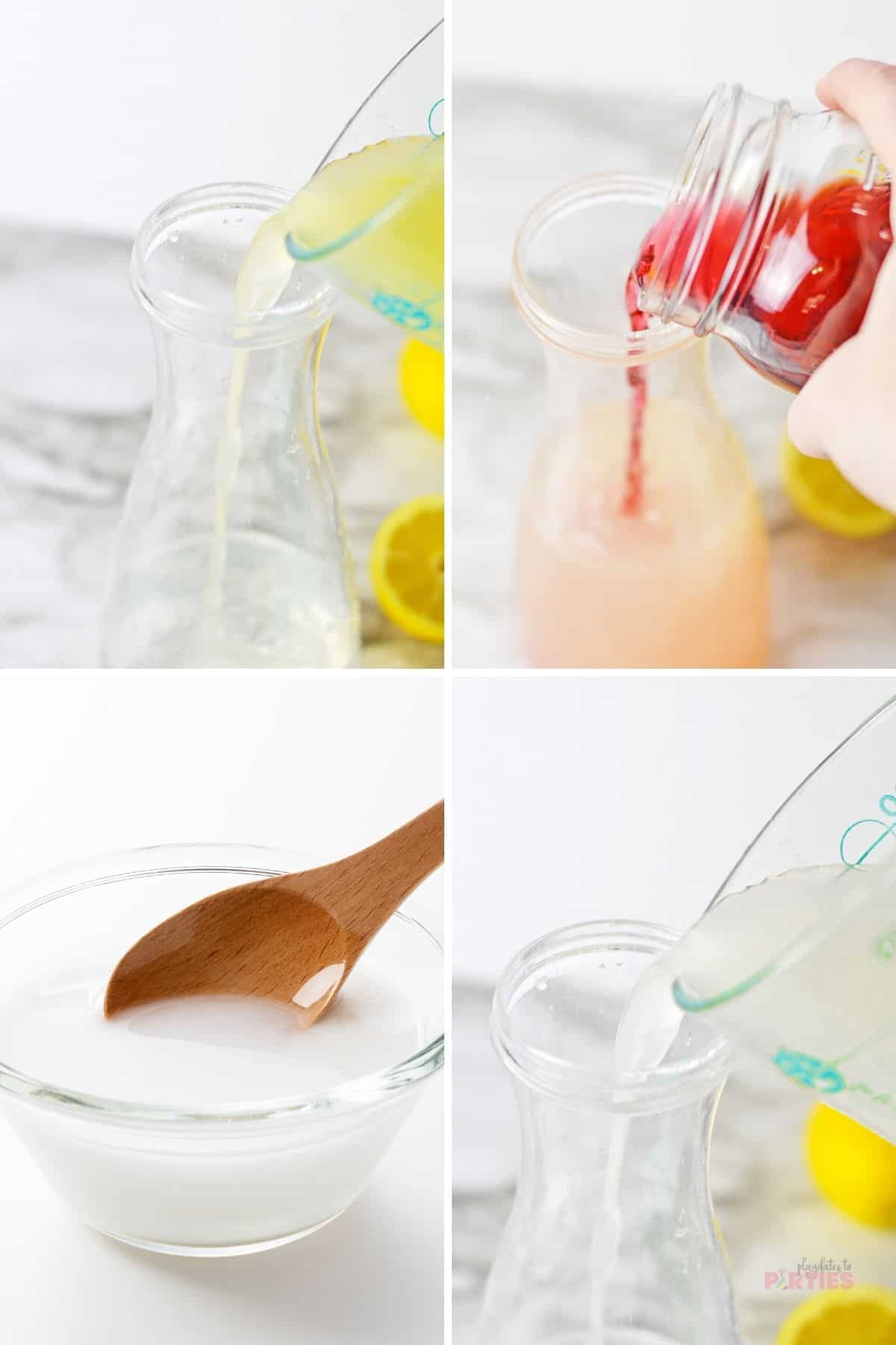 How to Make pink lemonade steps 1 through 4.
