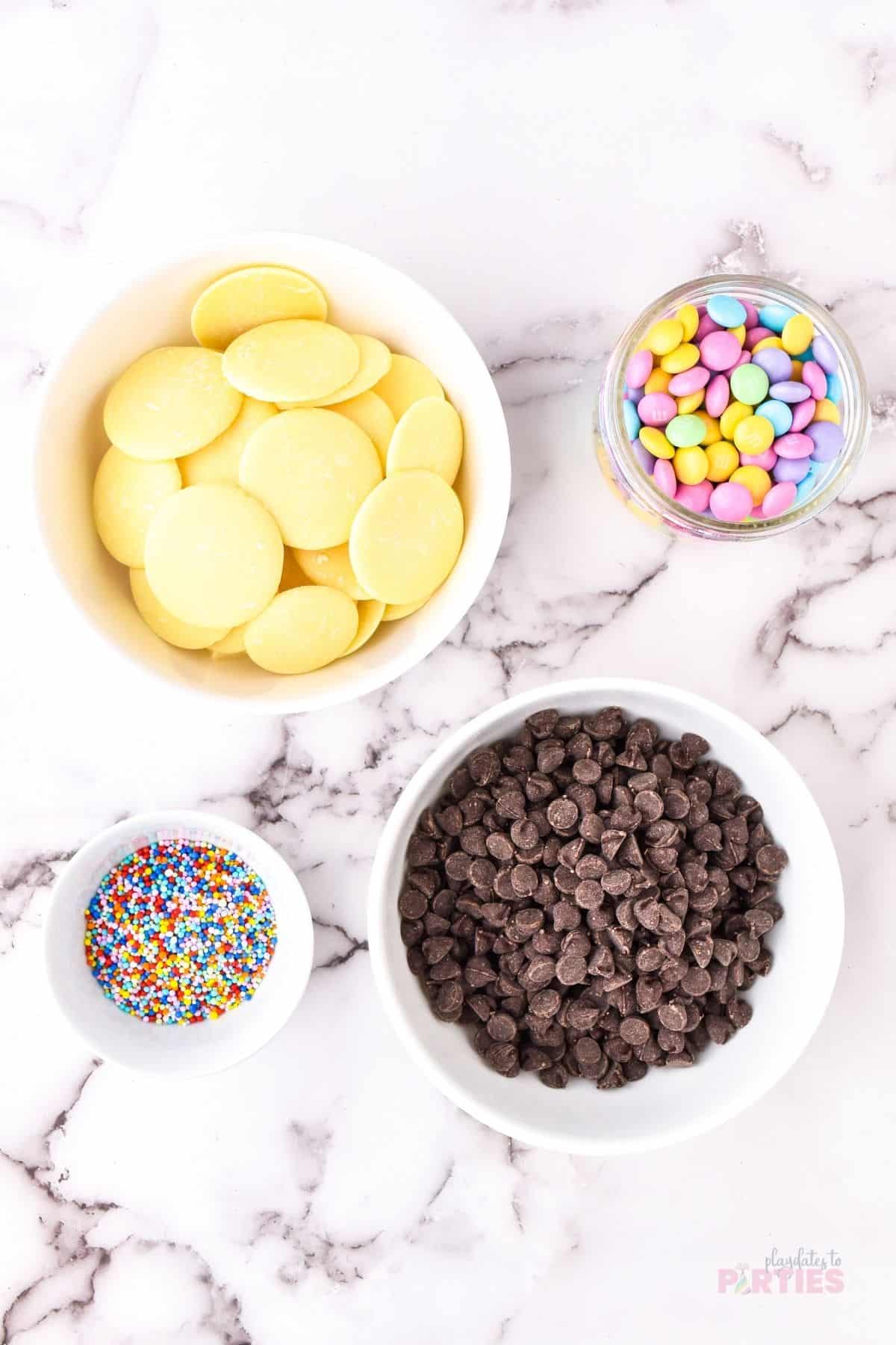 Ingredients for Easter Bark with M&Ms candy.