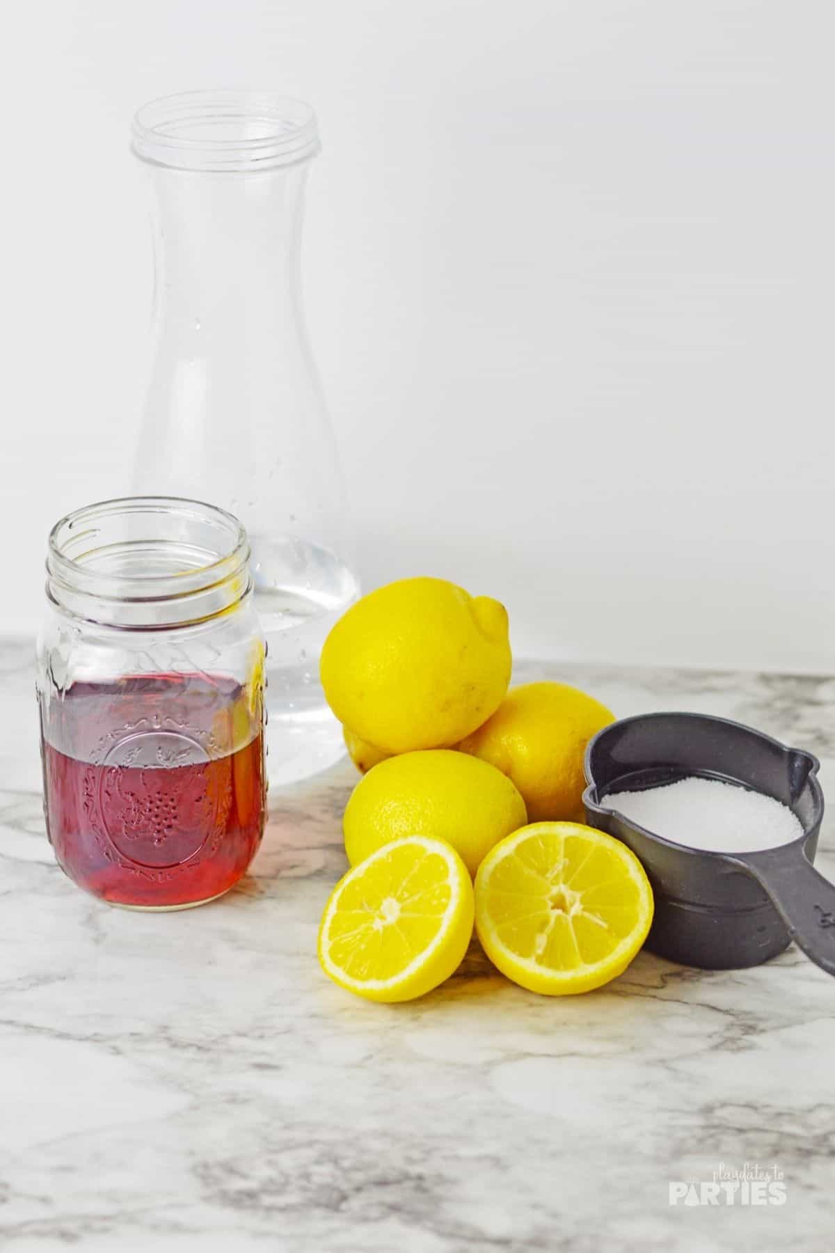 Ingredients for Homemade pink lemonade.