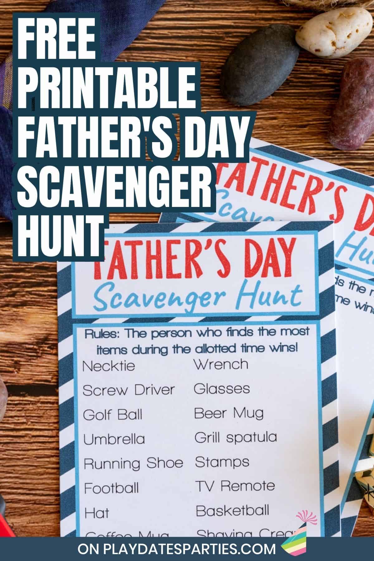 Free Printable Father's Day scavenger hunt Pin Image.