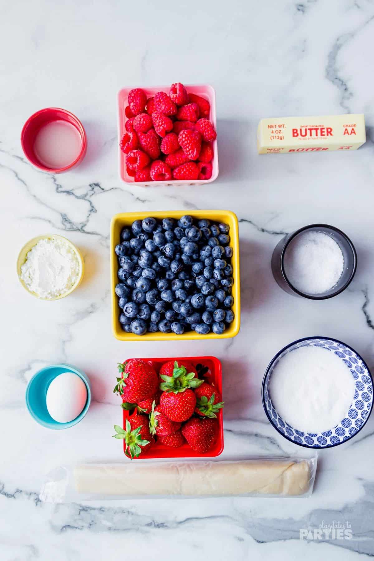 Ingredients for a mixed berry pie.