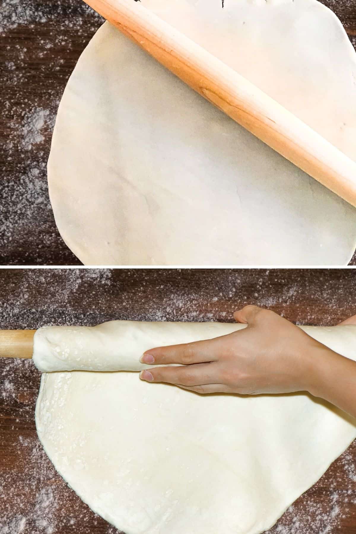 Rolling out pie crust.