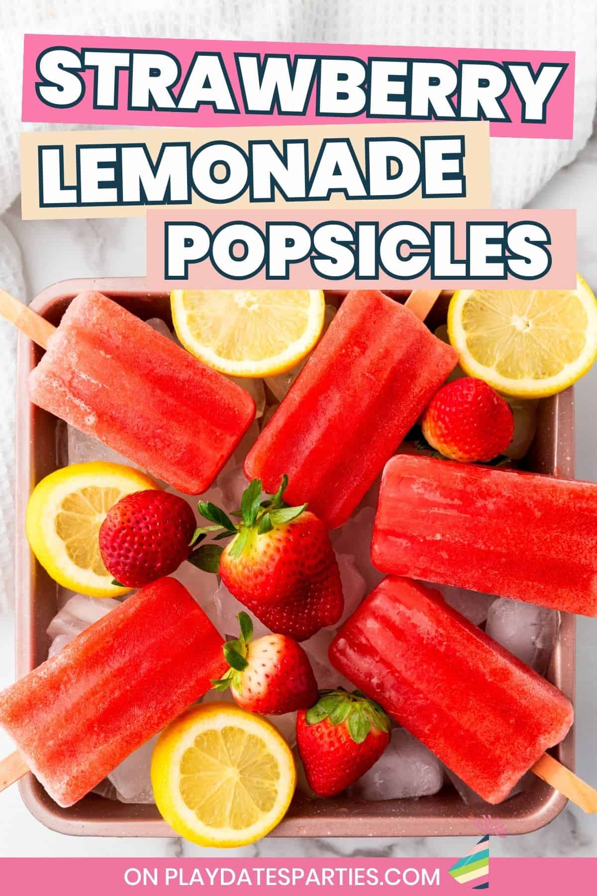 Strawberry Lemonade Popsicles Pin image.