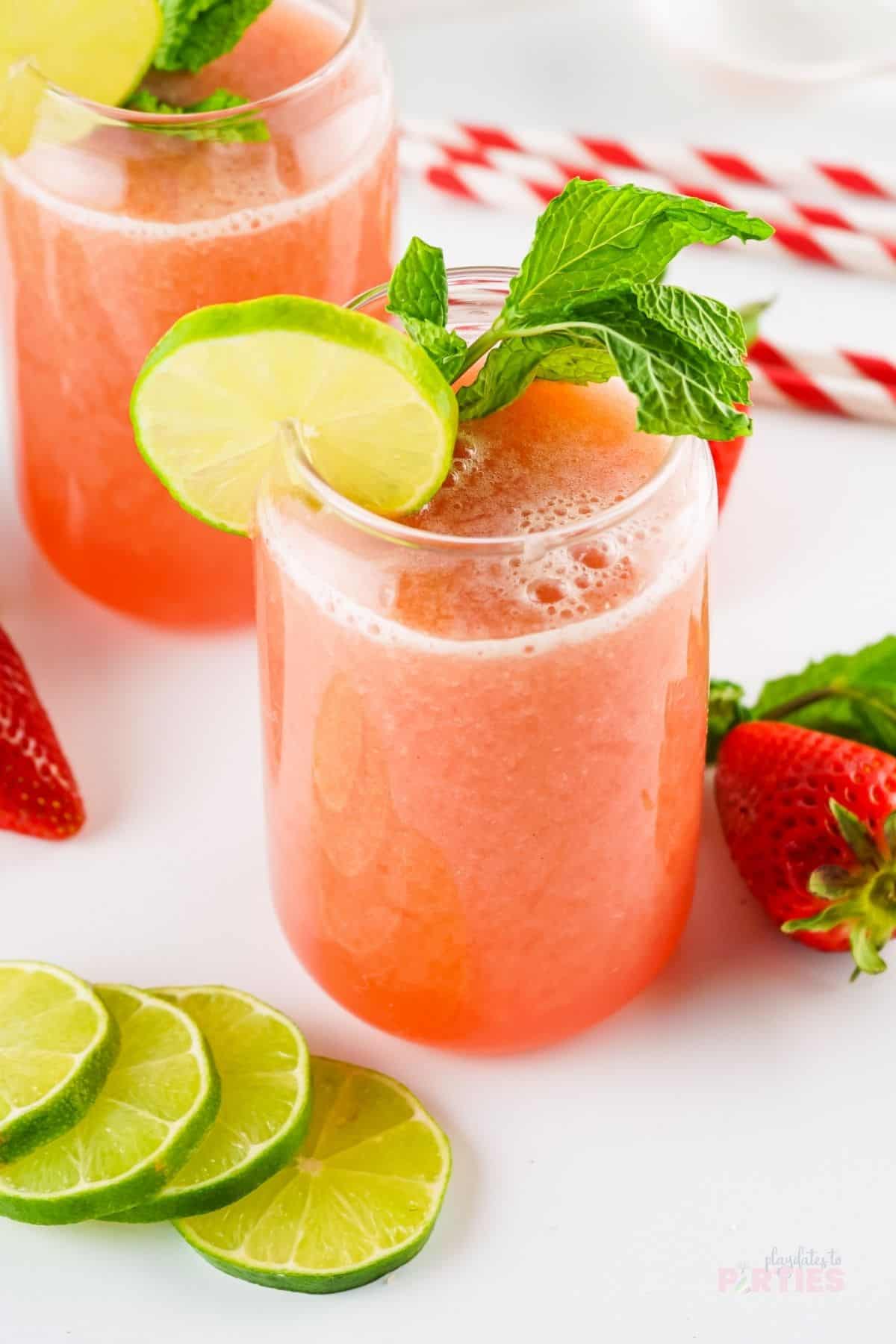 Blended strawberry fruit water.
