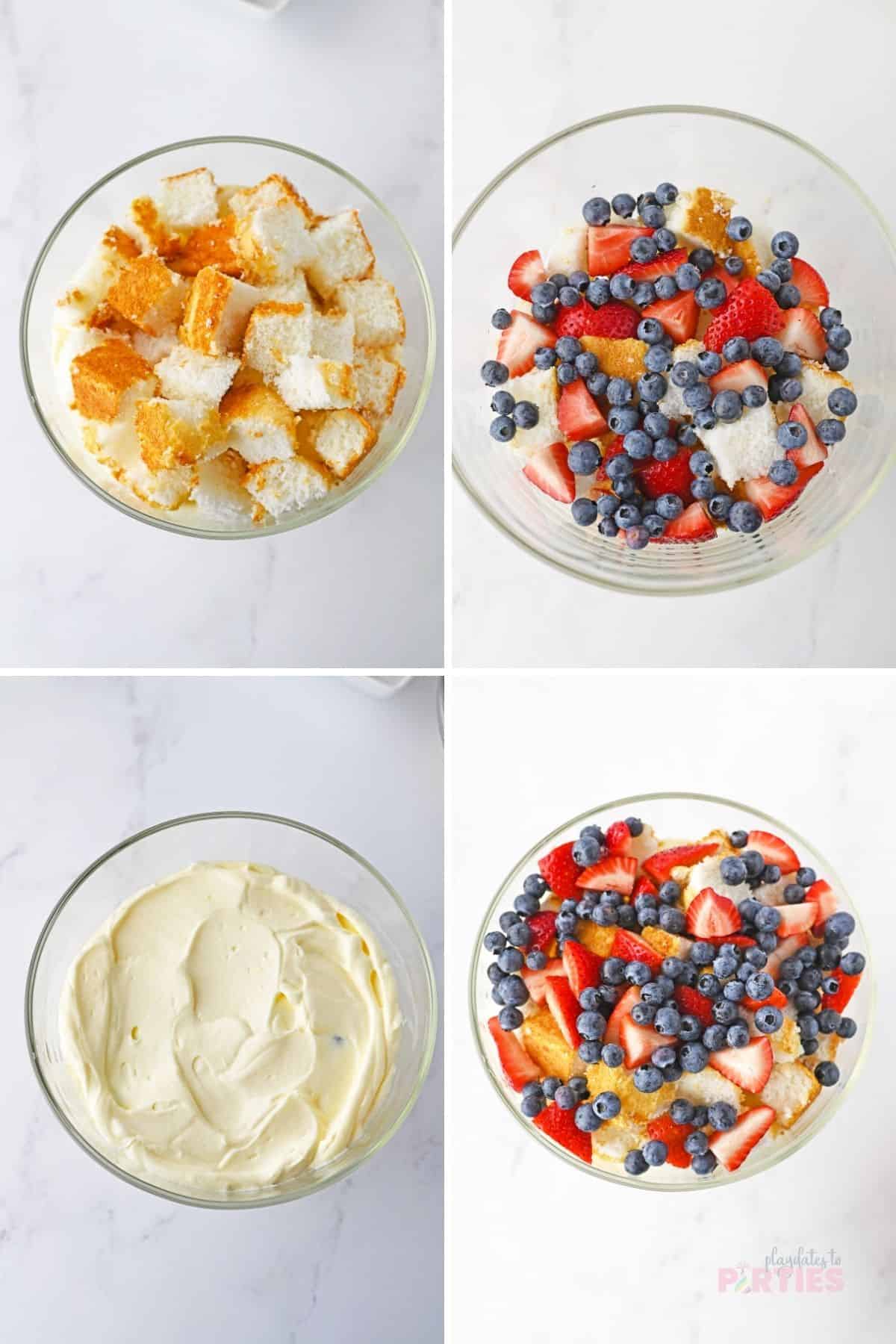 How to make a red, white, and blue summer berry trifle steps 5-8.