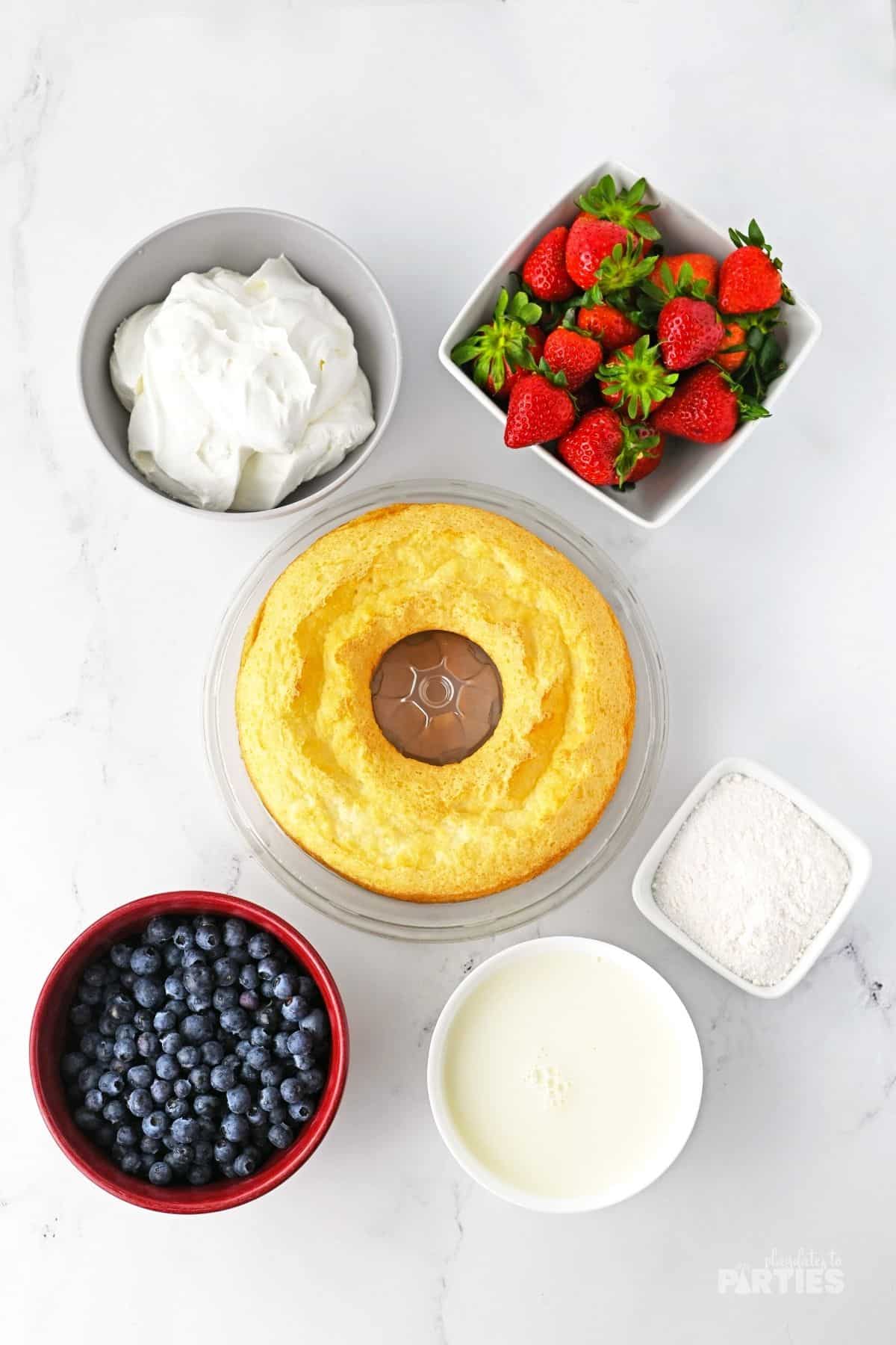 Ingredients for a July 4th patriotic berry trifle.