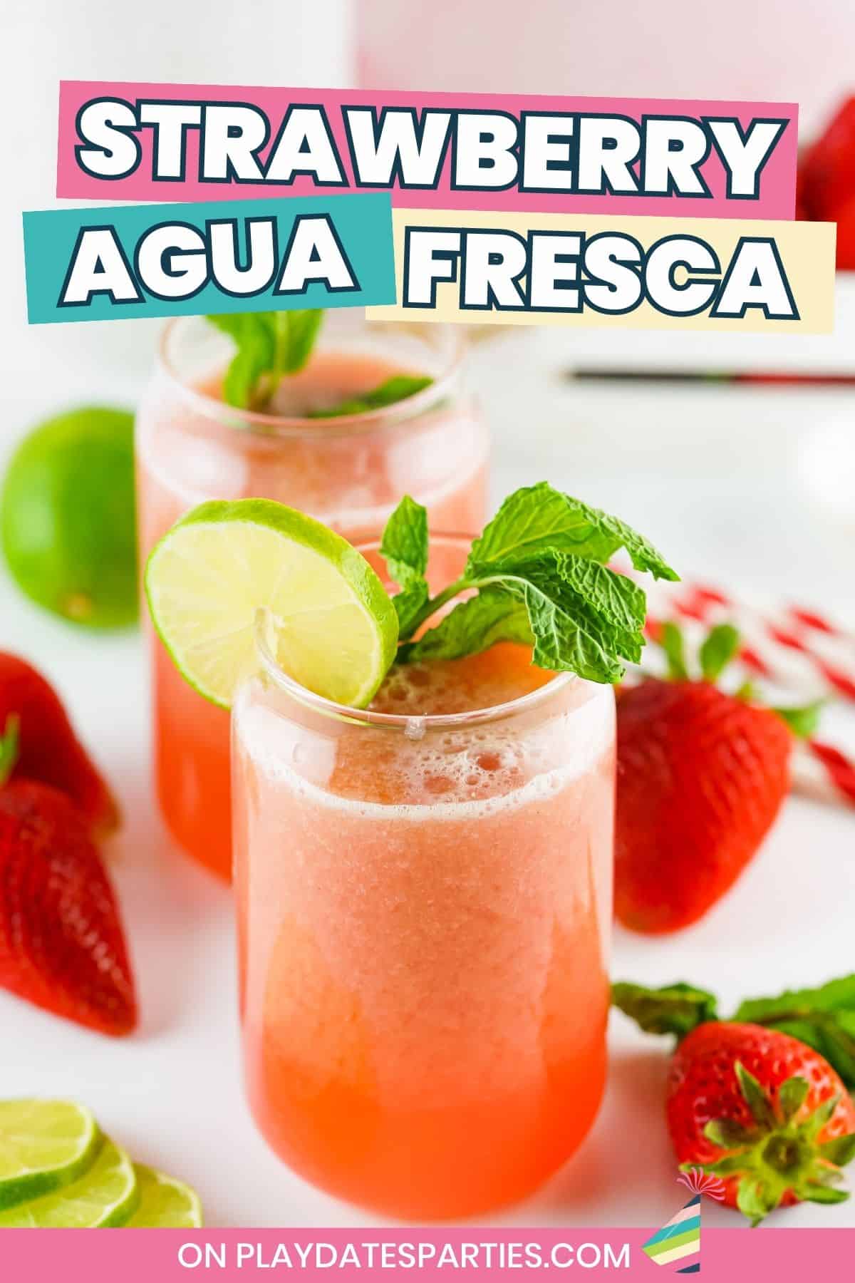 Strawberry Agua Fresca pin image.