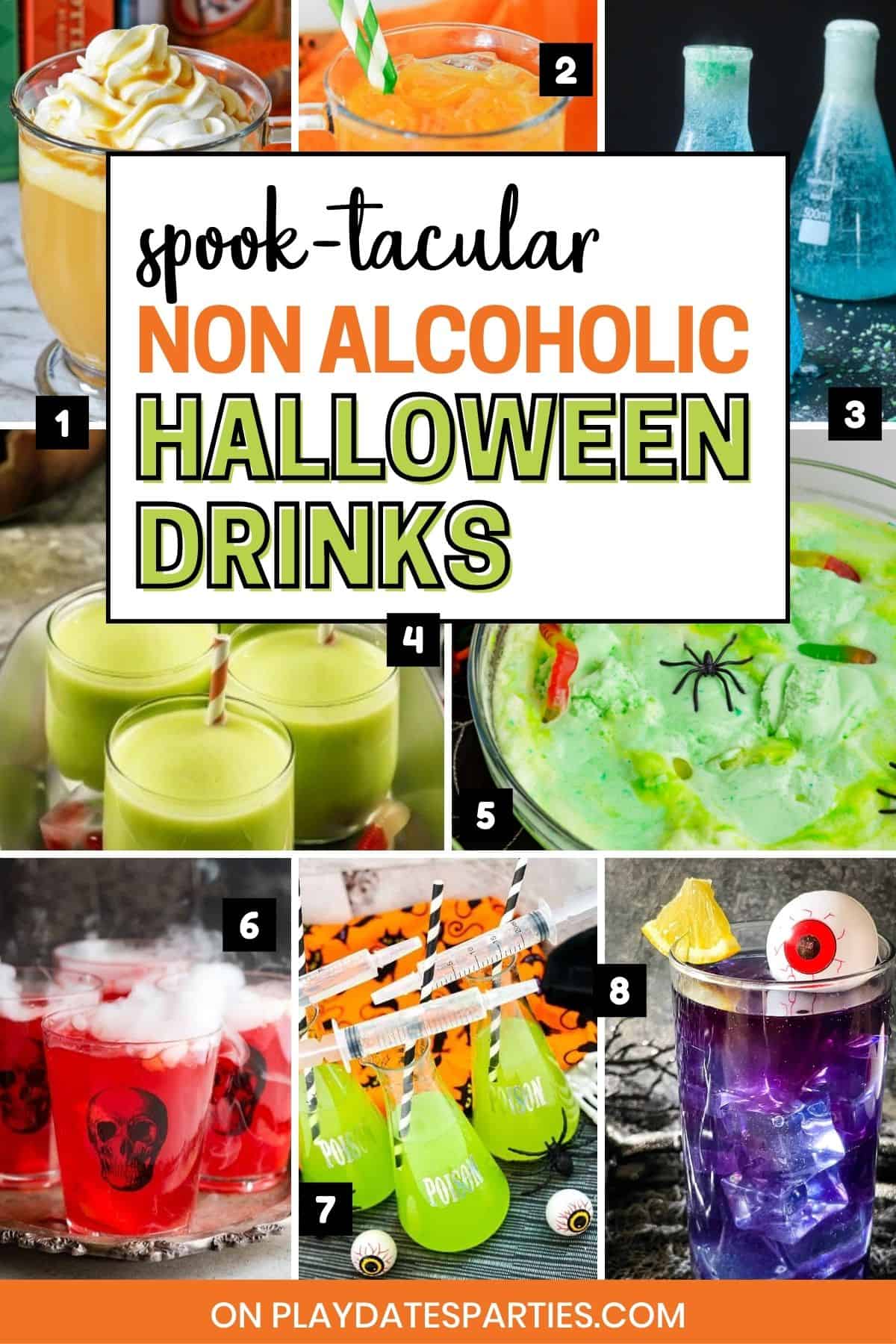 Spooktacular Non Alcoholic Halloween Mocktails for Kids Pin Image.