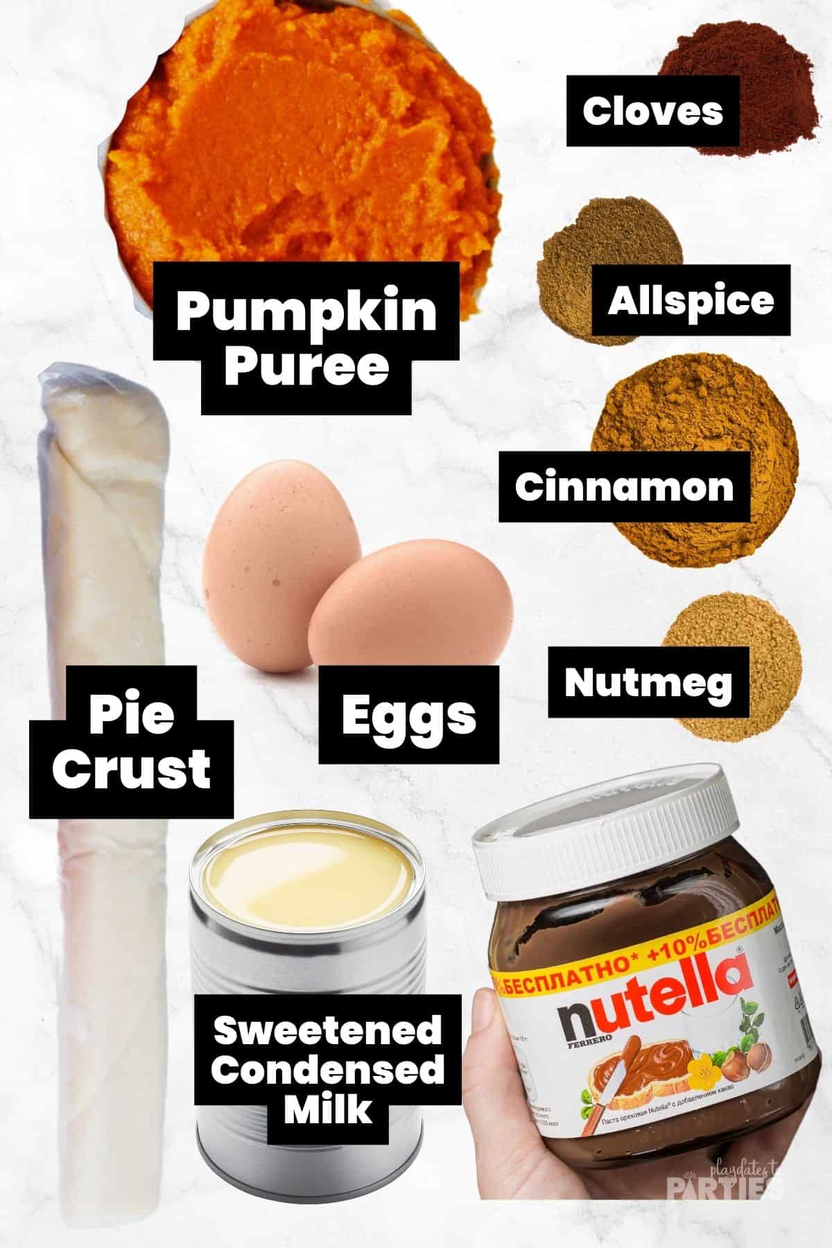Ingredients for pumpkin pie nutella bars.