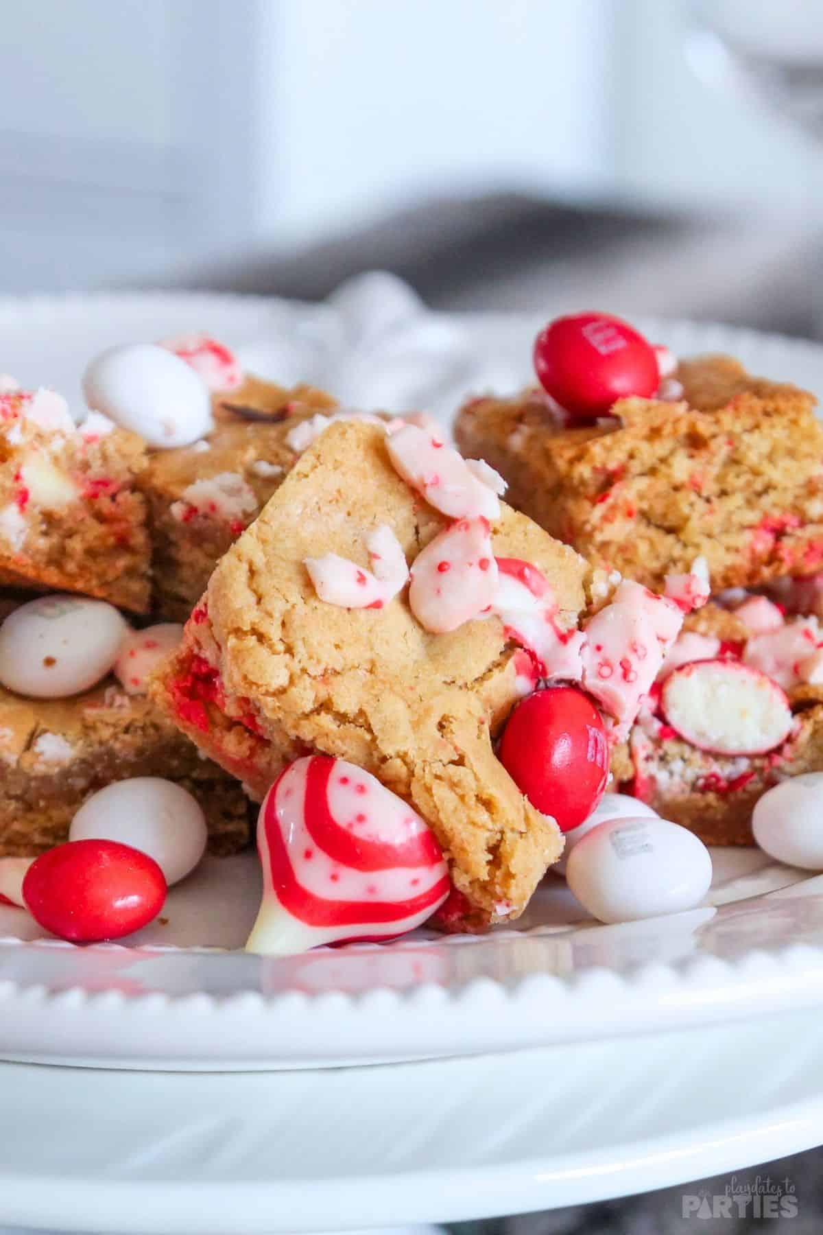 Christmas blondies on a plate.