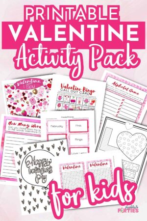 Printable Valentines Day Games for kids pin image.