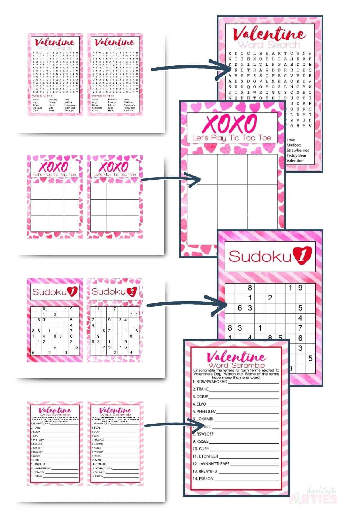 Valentine puzzle games pages with close ups of the individual cards.