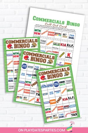 Football commercials bingo cards and call out card.