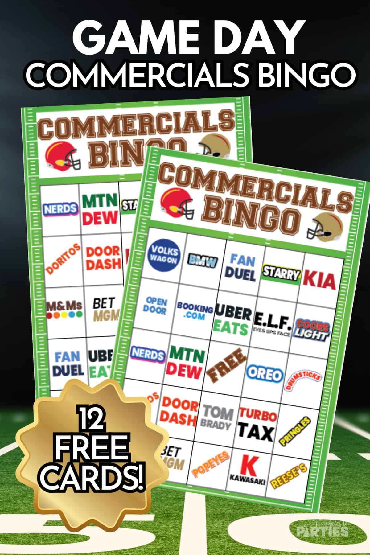 Game Day Commercials Bingo 12 Free Cards.