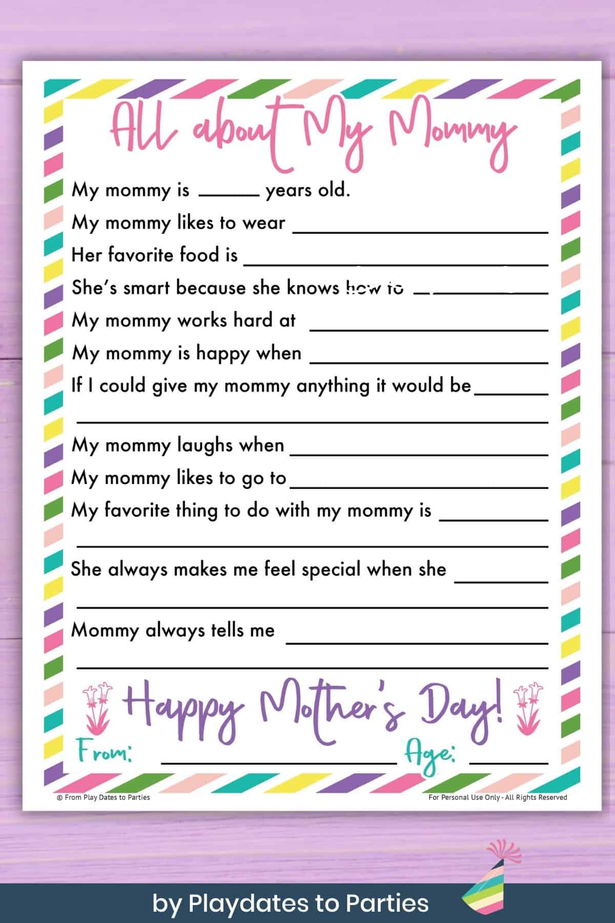 All about mommy questionnaire for kids.