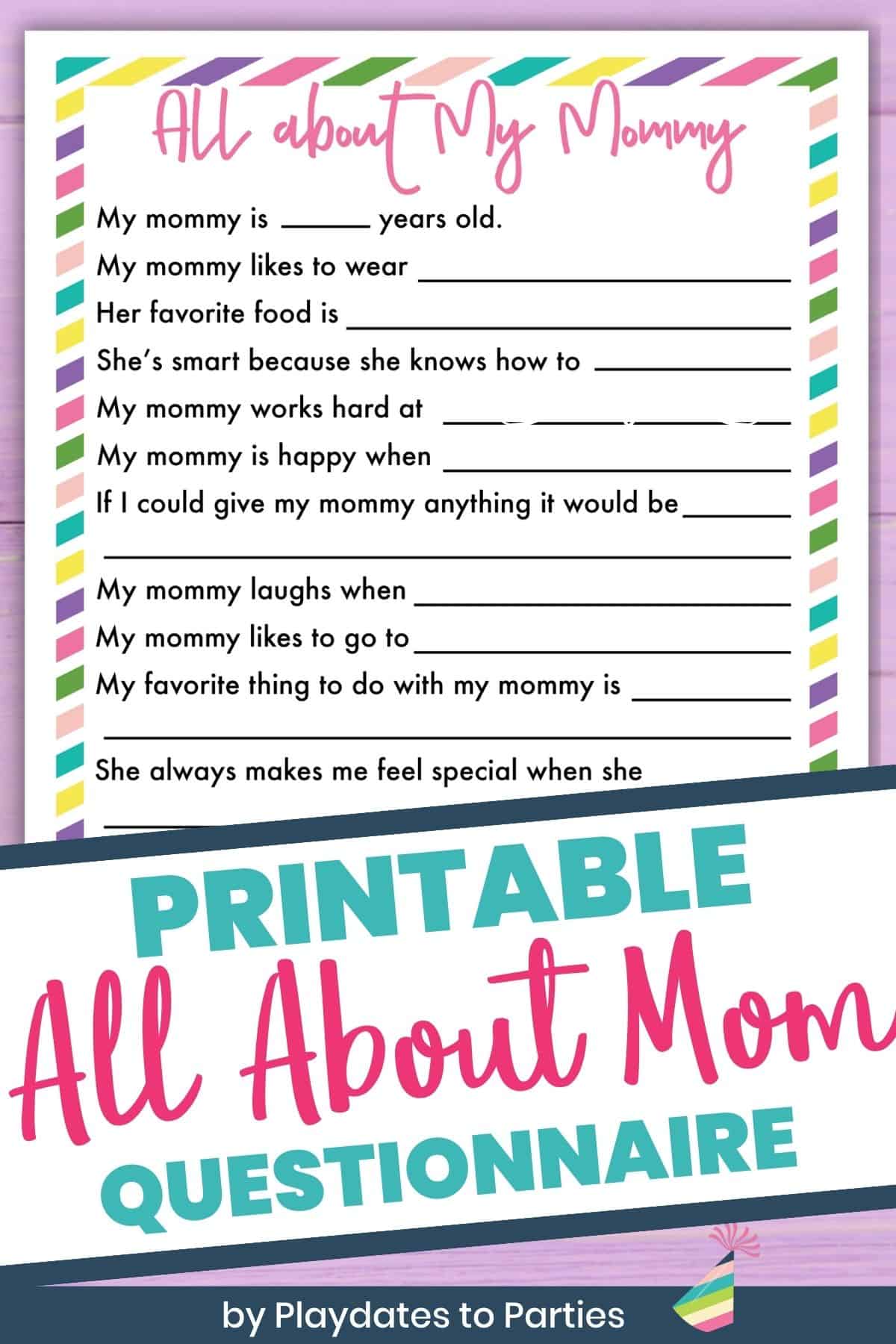 Printable Mother's Day Questionnaire Pin Image