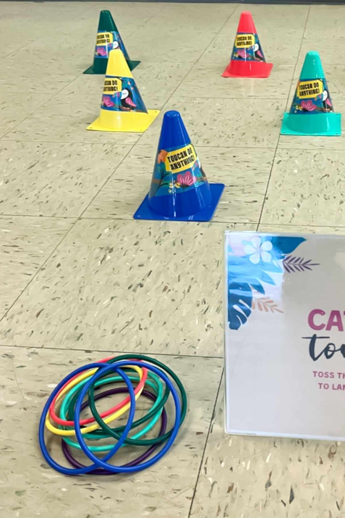 Ring toss modified into catch the toucan for a birthday party.