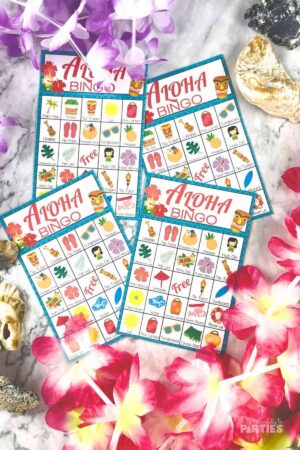 Four Printable Luau Bingo Game Cards