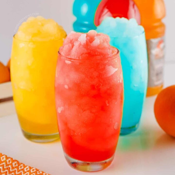 Three Gatorade Slushies in blue, red, and orange.