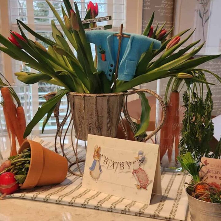 Peter Rabbit themed baby shower for a boy.