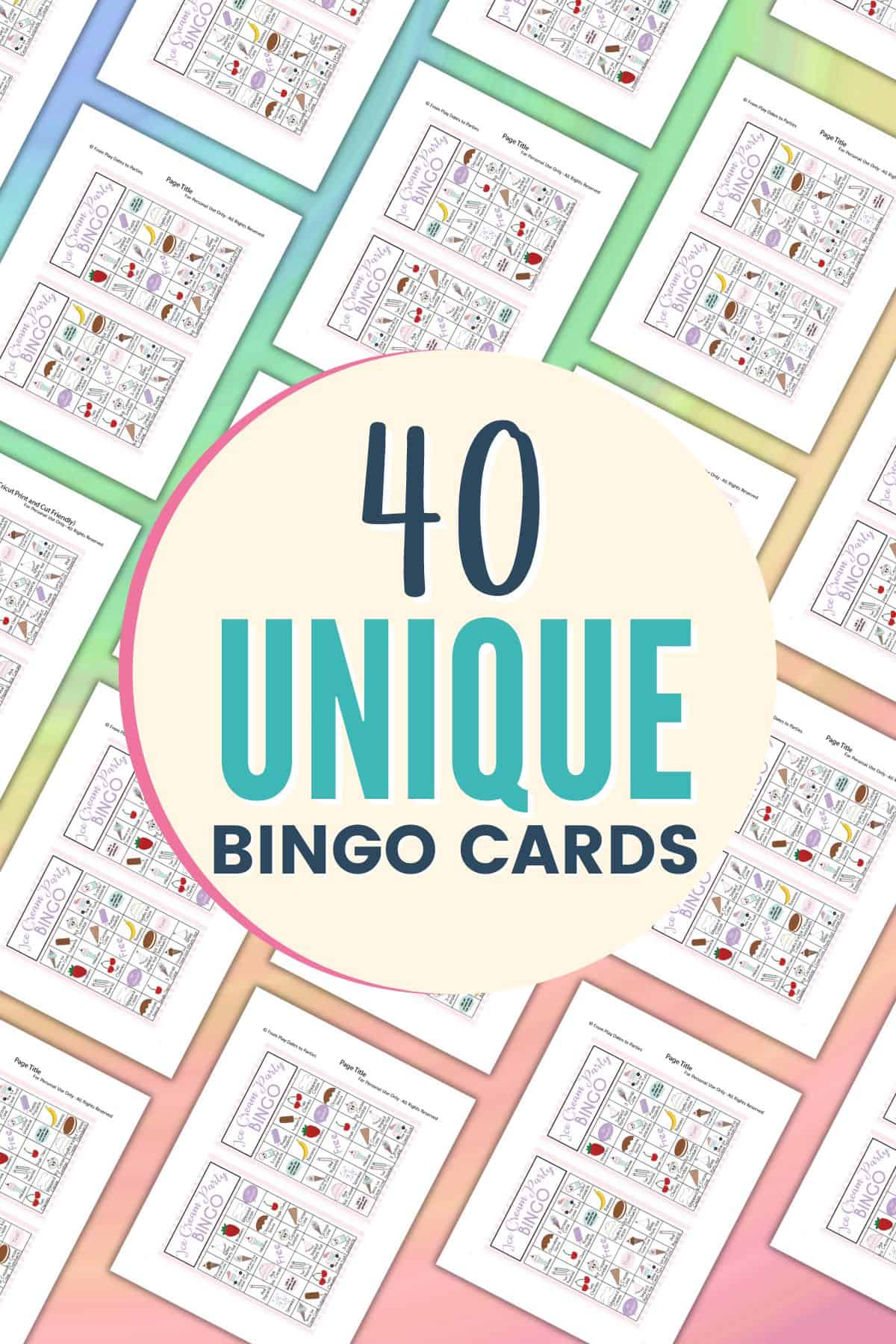 The package includes 40 unique Bingo cards.