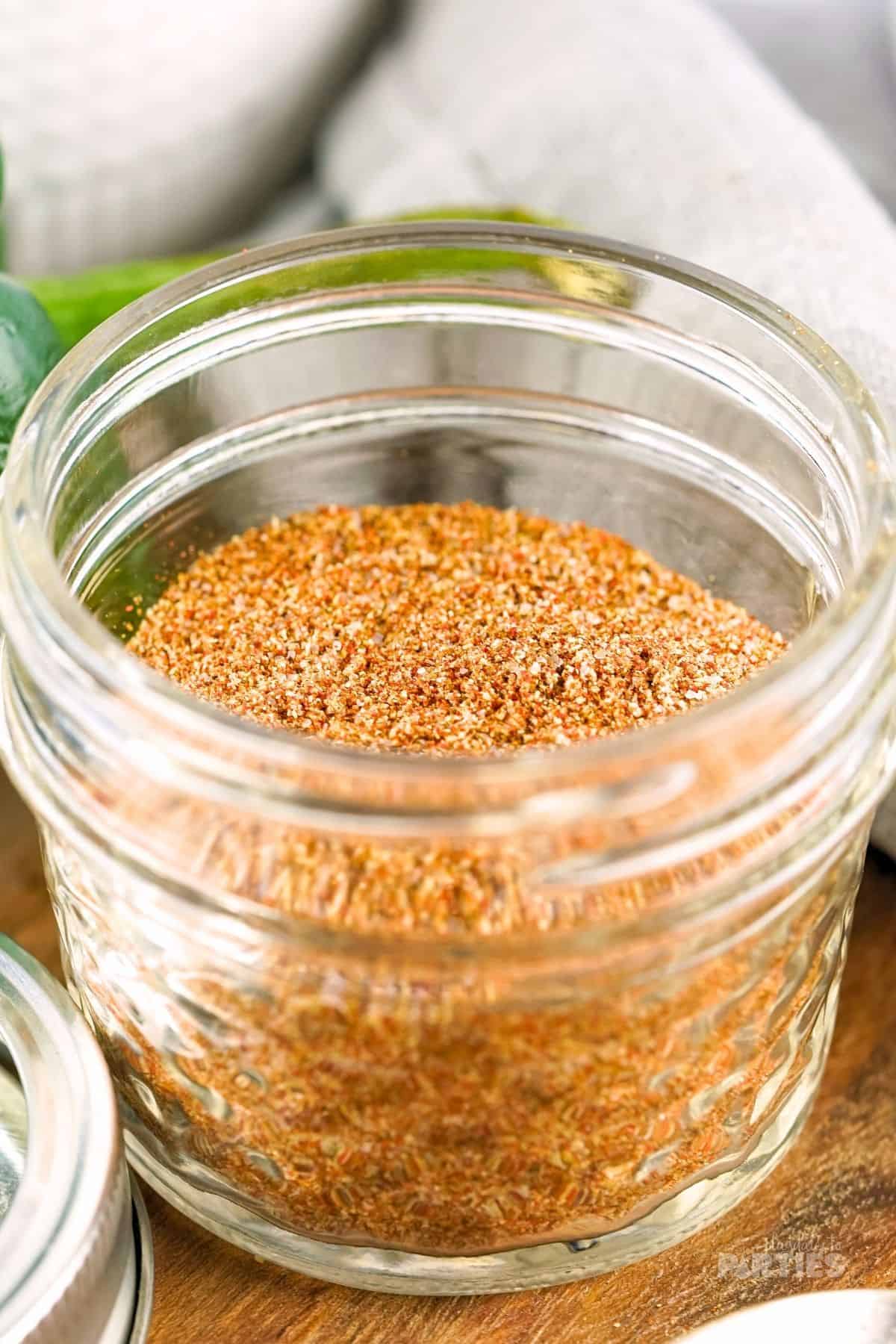 A jar filled with spice mix.