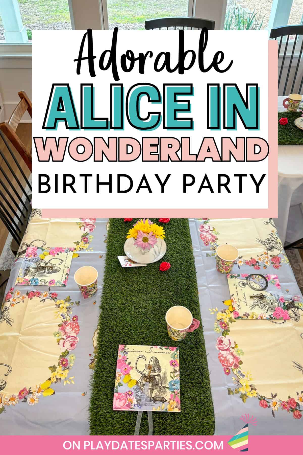 Alice in Wonderland Party Pin Image.