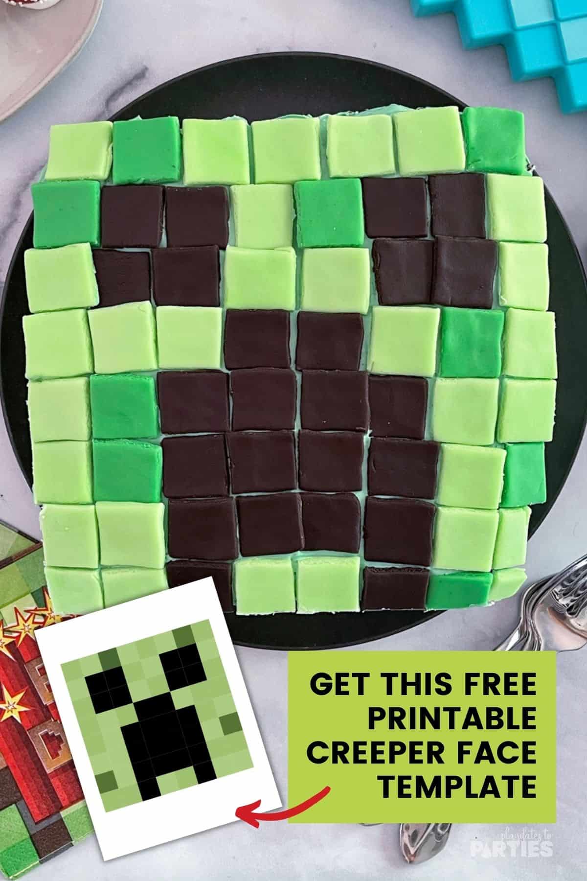 Finished Creeper cake with free printable template.