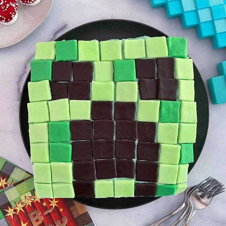 Minecraft Creeper Cake for a birthday party.