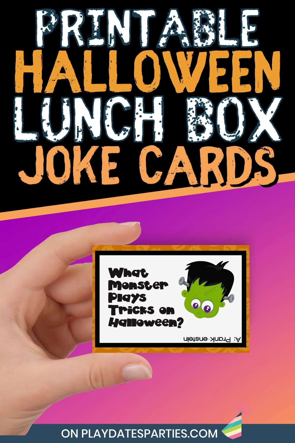 Printable Halloween Lunch Box Joke Cards Pin Image.