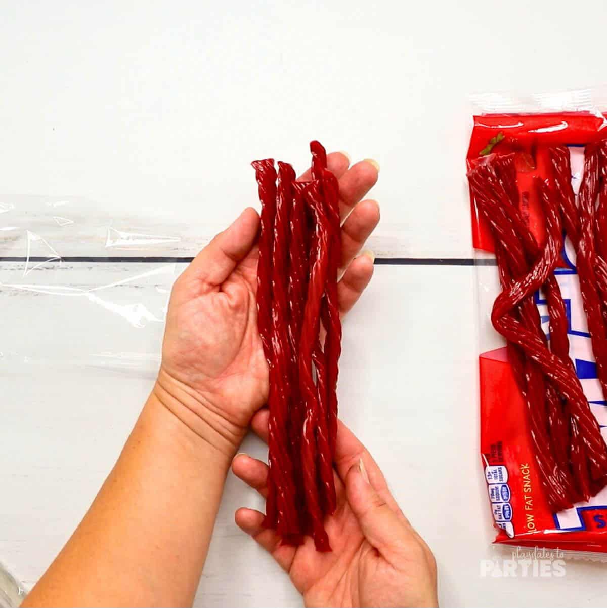 Step 1 - Gathering the Twizzlers together in your hand.