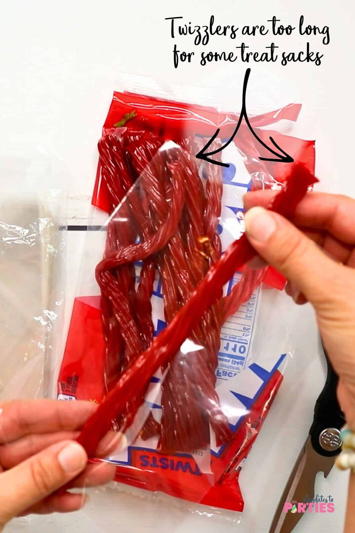 Twizzlers are smaller than some treat sacks.